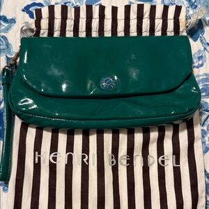Henri Bendel Teal Clutch with Silver Accents